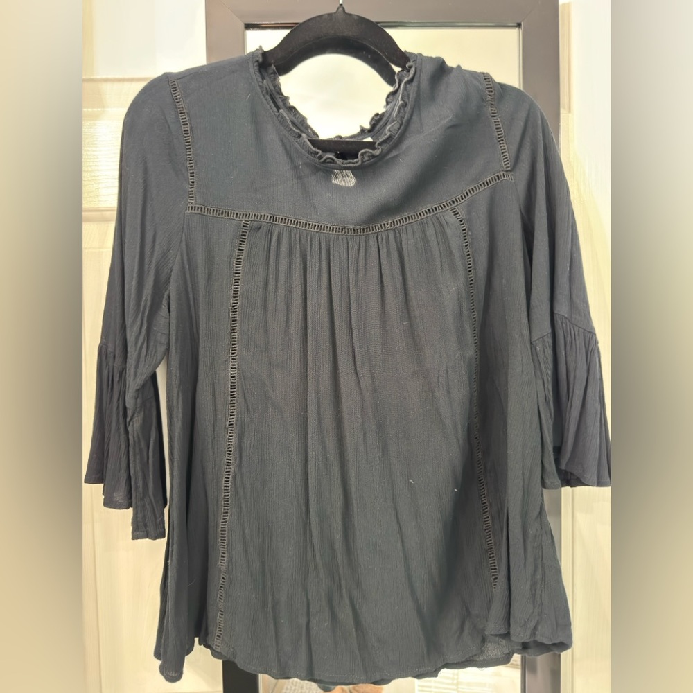 Old Navy Black Blouse with Ruffle Neck